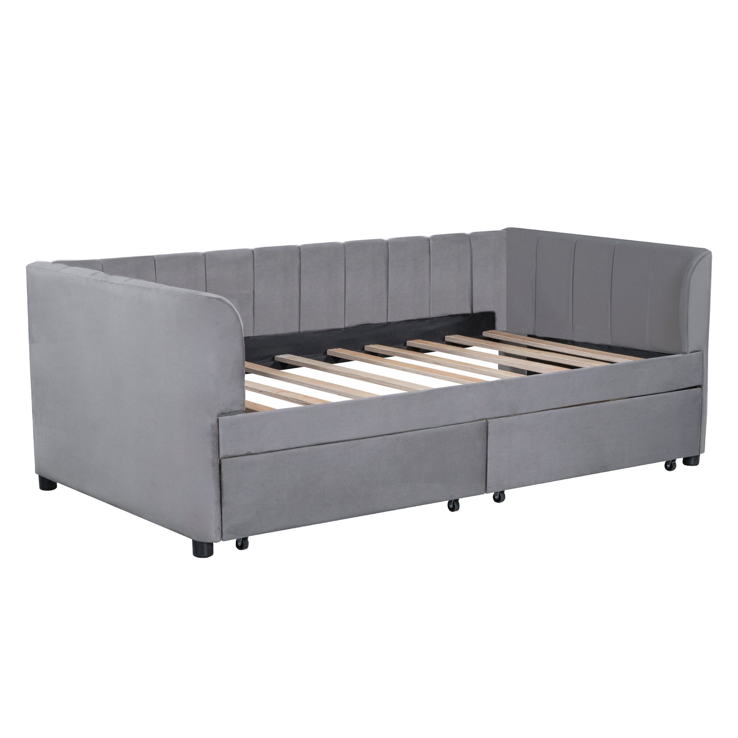 Tano Twin Size Upholstered Daybed with Drawers - Gray