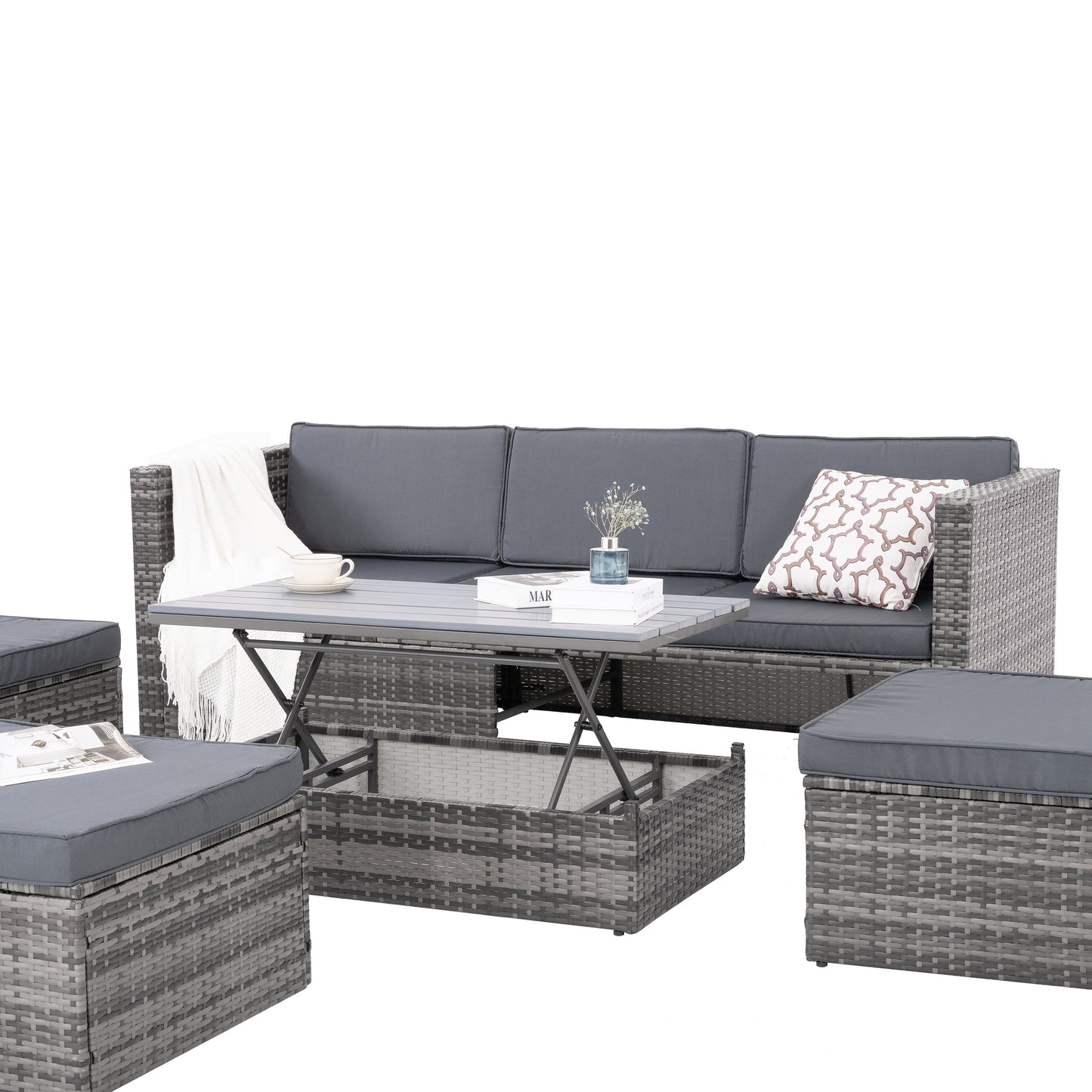 Raney 5 Pc PE Rattan Wicker Outdoor Patio Furniture Set - Gray