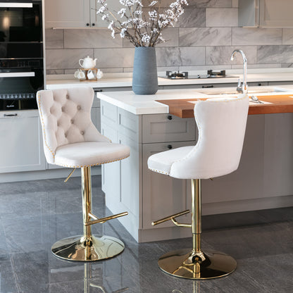 Stellar Golden Swivel Velvet Barstools Adjusatble Height - Beige  Set of 2