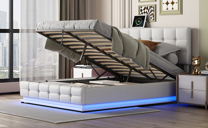 Luxury Dream Queen Bed with Smart Storage and LED Illumination - White