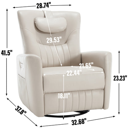 Davila Swivel and Rocker Power Recliner Chair with Lumbar and Neck Support - Light Gray