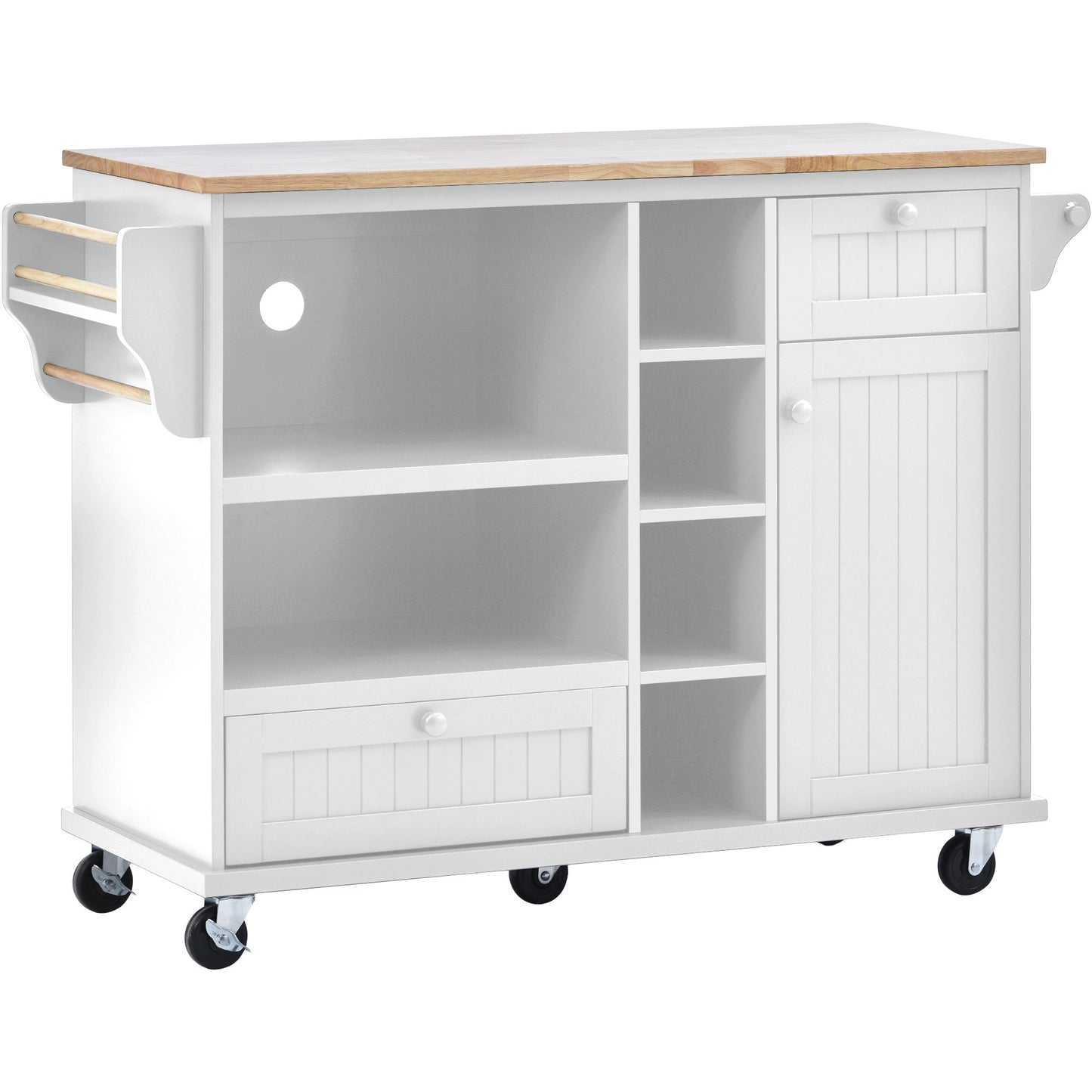 Retro Kitchen Island Cart with Storage Cabinet - White