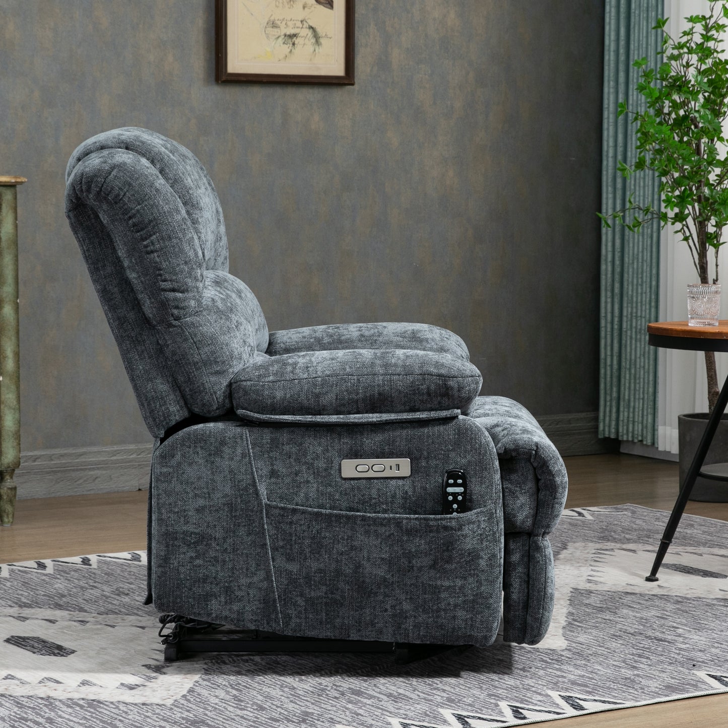 Mia Heat Massage Chenille Power Lift Recliner Chair - Blue-Gray