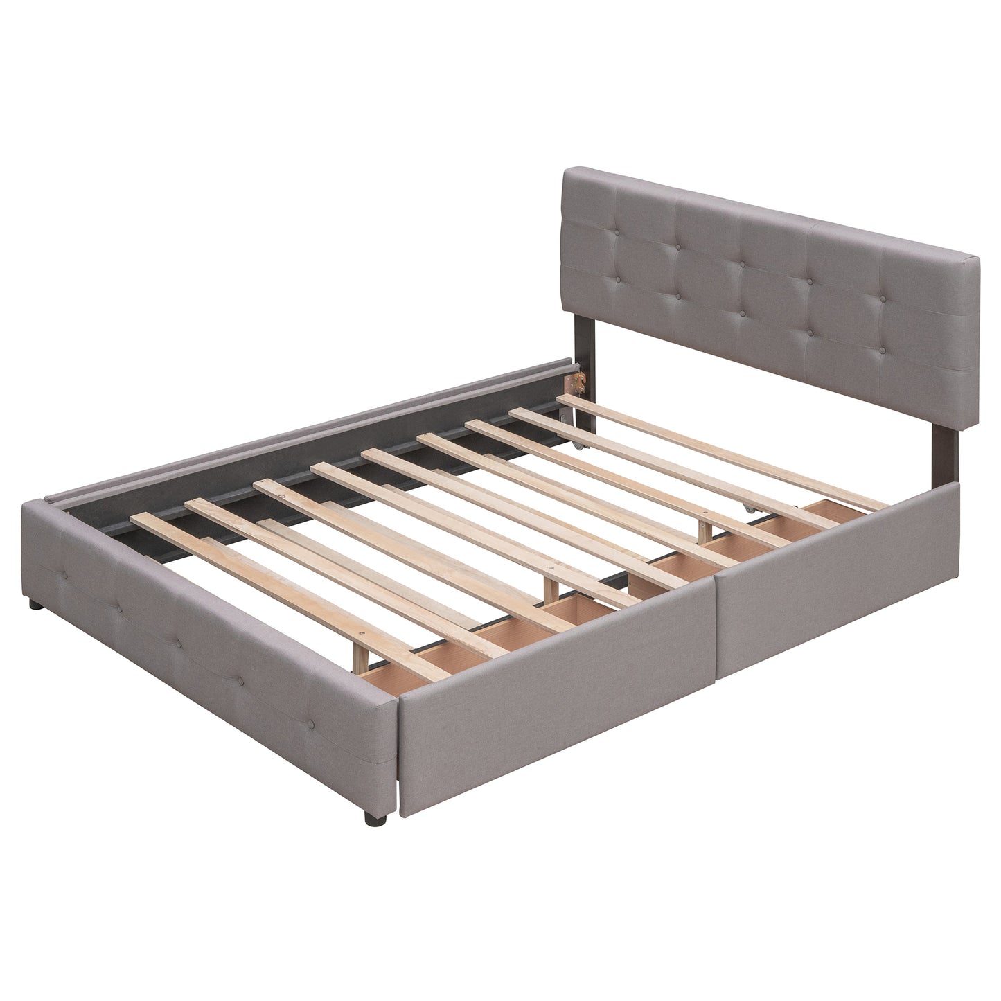 Draco Queen Size Platform Bed with 2 Drawers - Light Gray