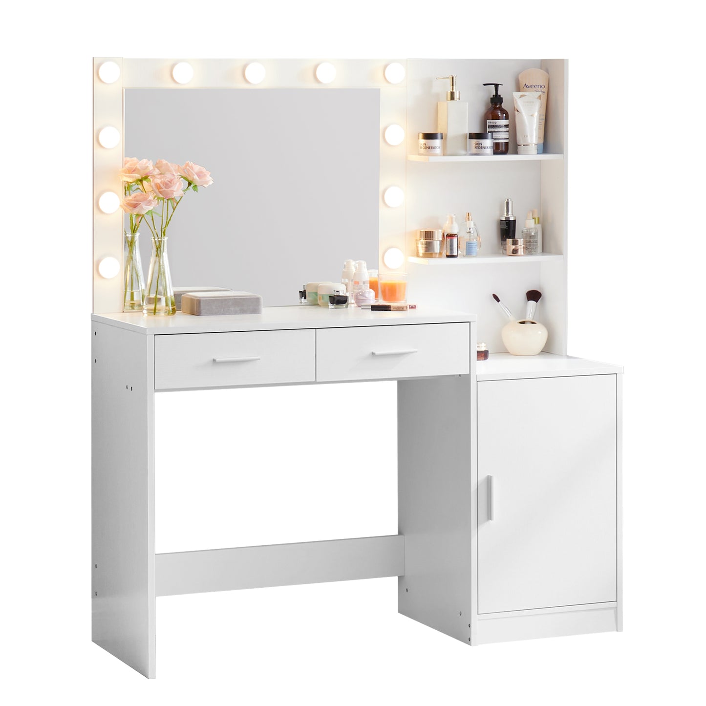 Melanie Vanity Desk with Mirror and Lights - White