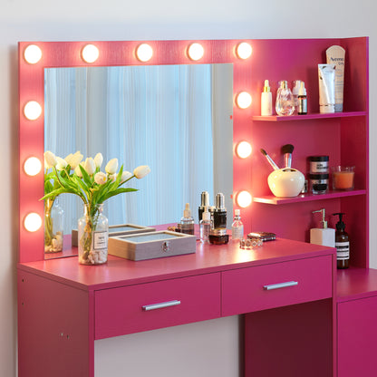 Melanie Vanity Desk with Mirror and Lights - Rose Pink