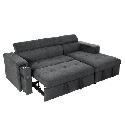 Tumic Pull-Out Sofa Bed L-Shape Sectional Sofa - Gray