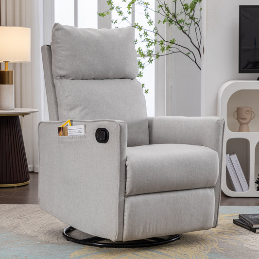 Cotton Linen Fabric Swivel Rocking Chair - Light Gray