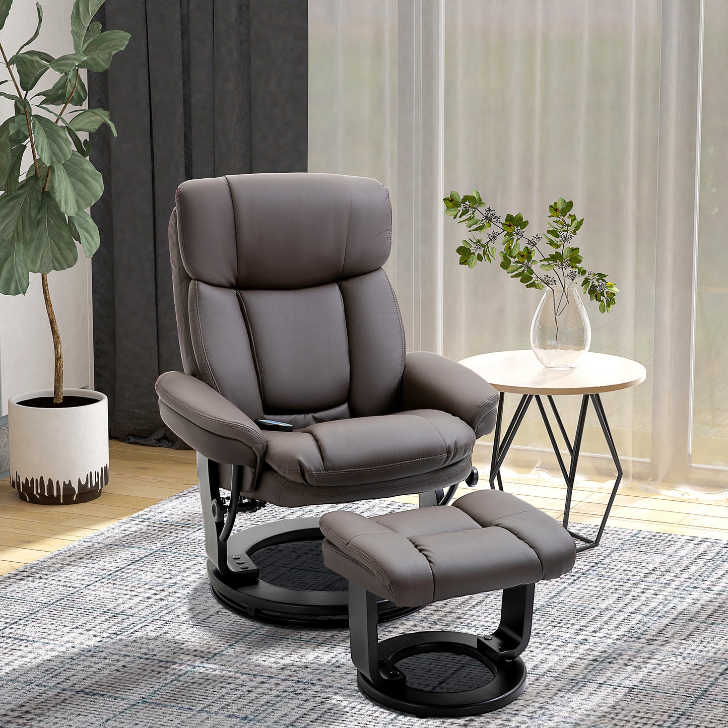 Flynn PU Leather Massage Recliner Chair with Ottoman - Brown