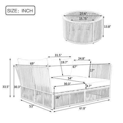 Freeda 2 Pc Outdoor Sunbed and Coffee Table Set - Beige