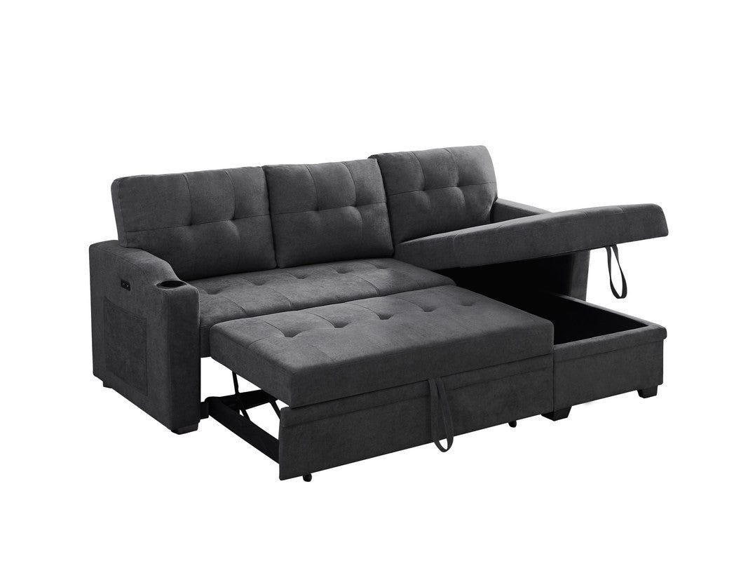 Mabel Woven Fabric Sleeper Sectional with cupholder, USB charging port and pocket - Dark Gray