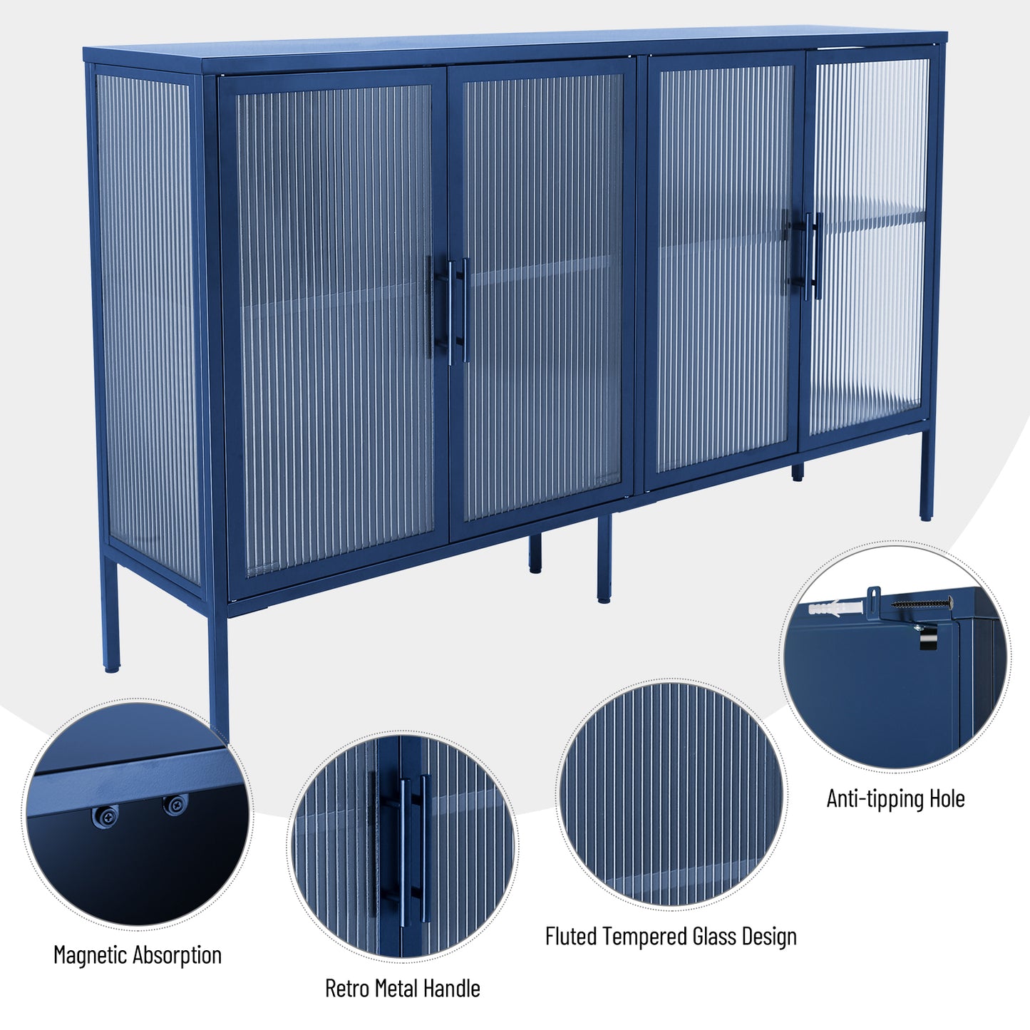 Nera Tempered Glass Credenza - Blue