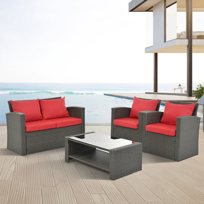 Moray 4 Pc Outdoor Patio Seating Set - Red