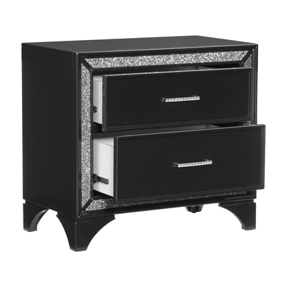 Zirconia Wooden Nightstand Glitter Trim - Black