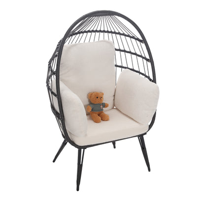 Mora Egg Wicker Outdoor Indoor Basket Chair - White Teddy