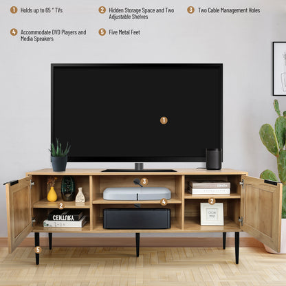 Tula Wooden TV Stand with Rattan Decorated Doors - Natural