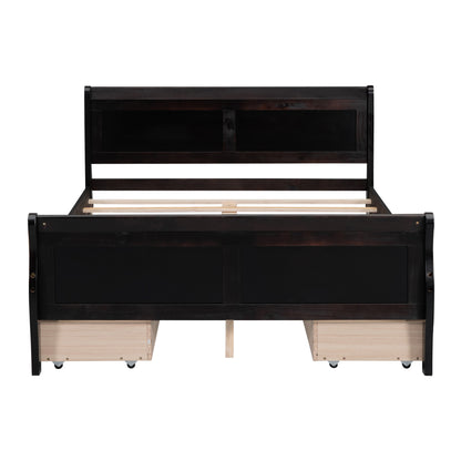 Meg Full Size Wood Platform Bed with 4 Drawers - Espresso