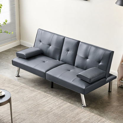 Jax Convertible Faux Leather Sofa Bed  - Grey