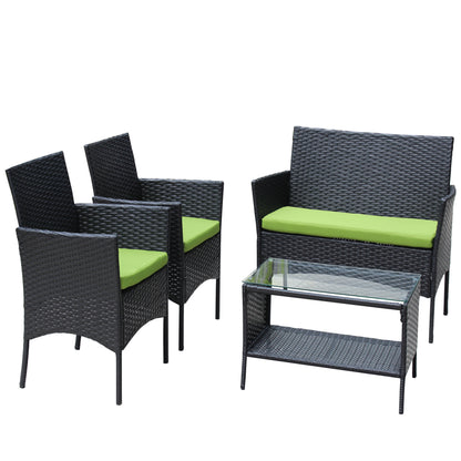 Miola 4 Pc Outdoor Patio Wicker Ratten Furniture Set - Green Cushion