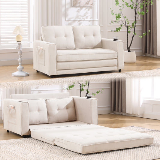 Neo Tufted Loveseat with Pull Out Sleeper - Beige