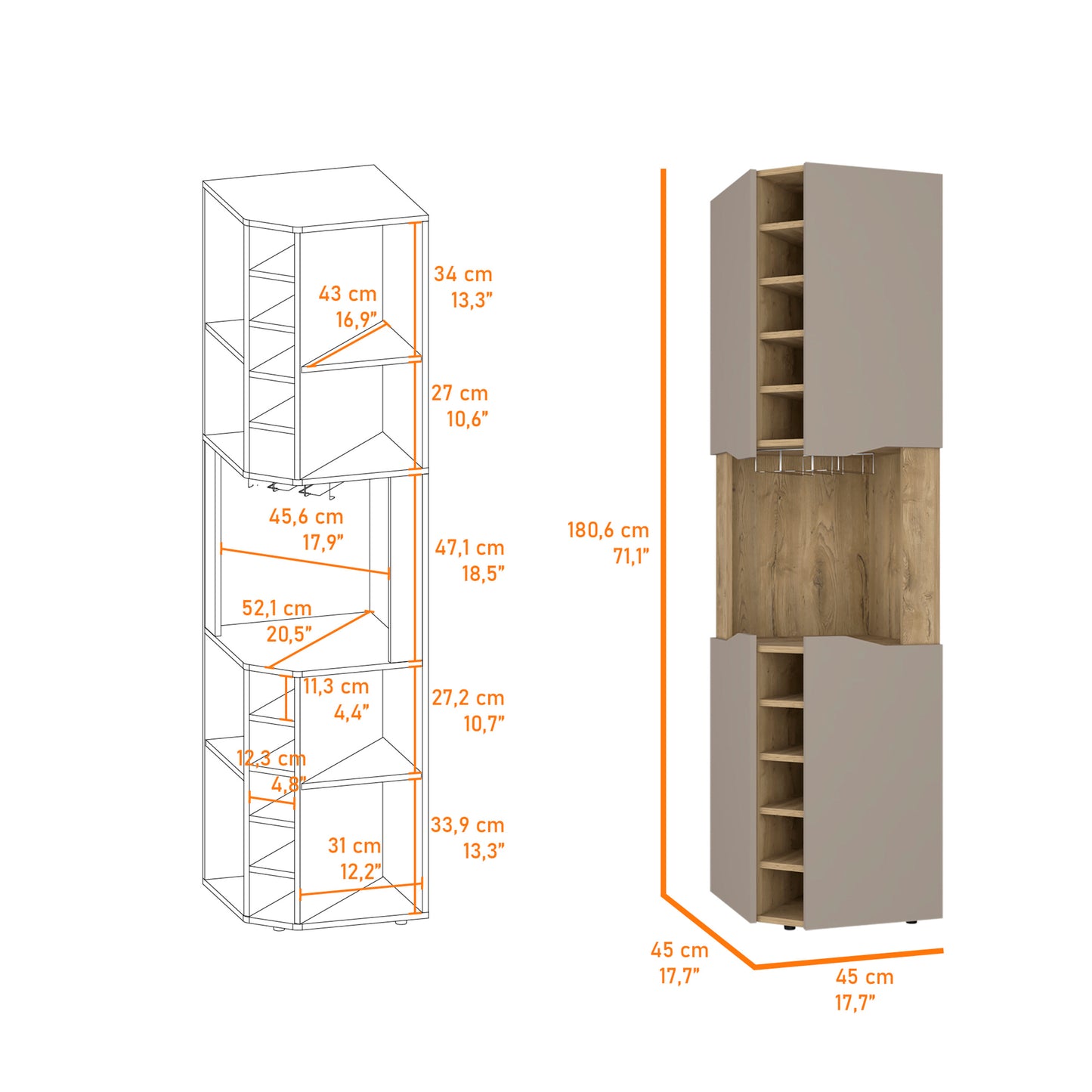 Essex 10-Bottle Bar Cabinet - Macadamia/Taupe