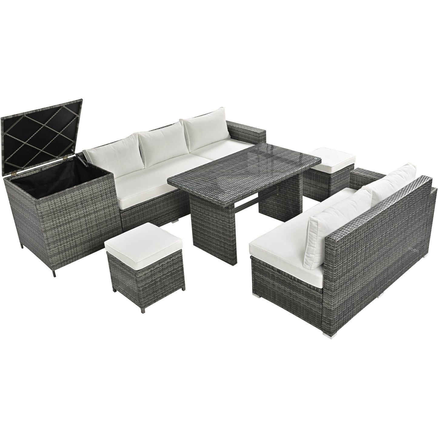 Eliana 6 Pc Outdoor All Weather PE Rattan Sectional Sofa Set - Beige