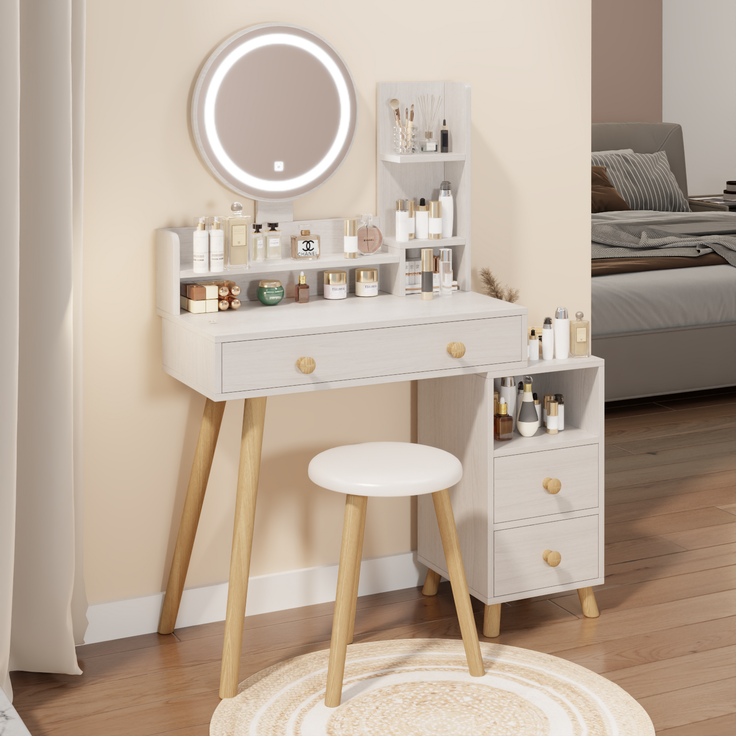 Round Makeup Vanity Desk Set