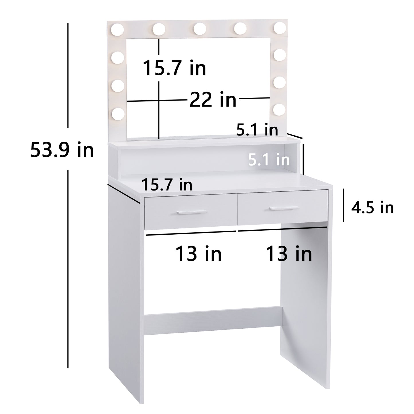 Neve Vanity Desk with Mirror and Lights - White