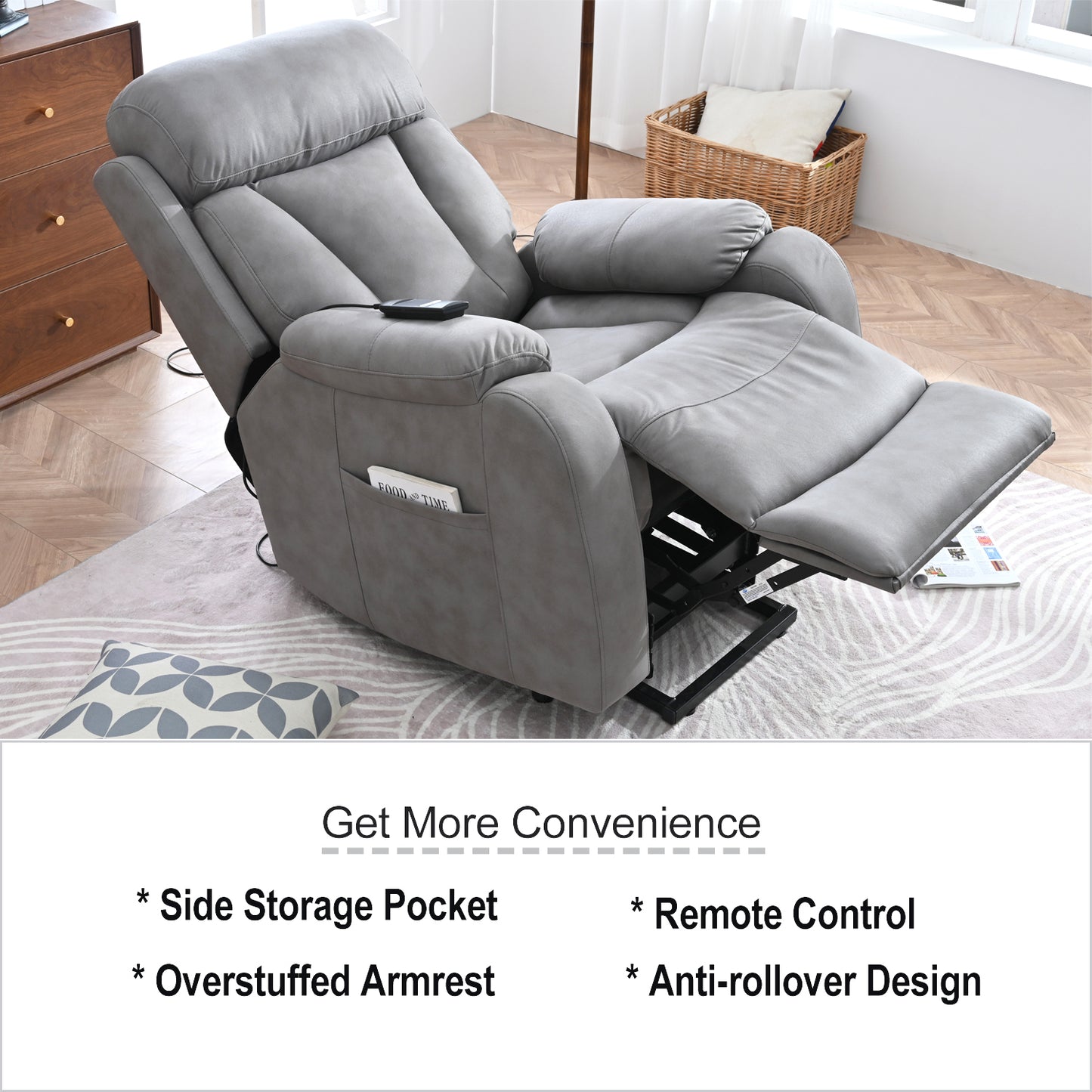 Java Electric Power Lift Fabric Recliner Chair - Light Gray