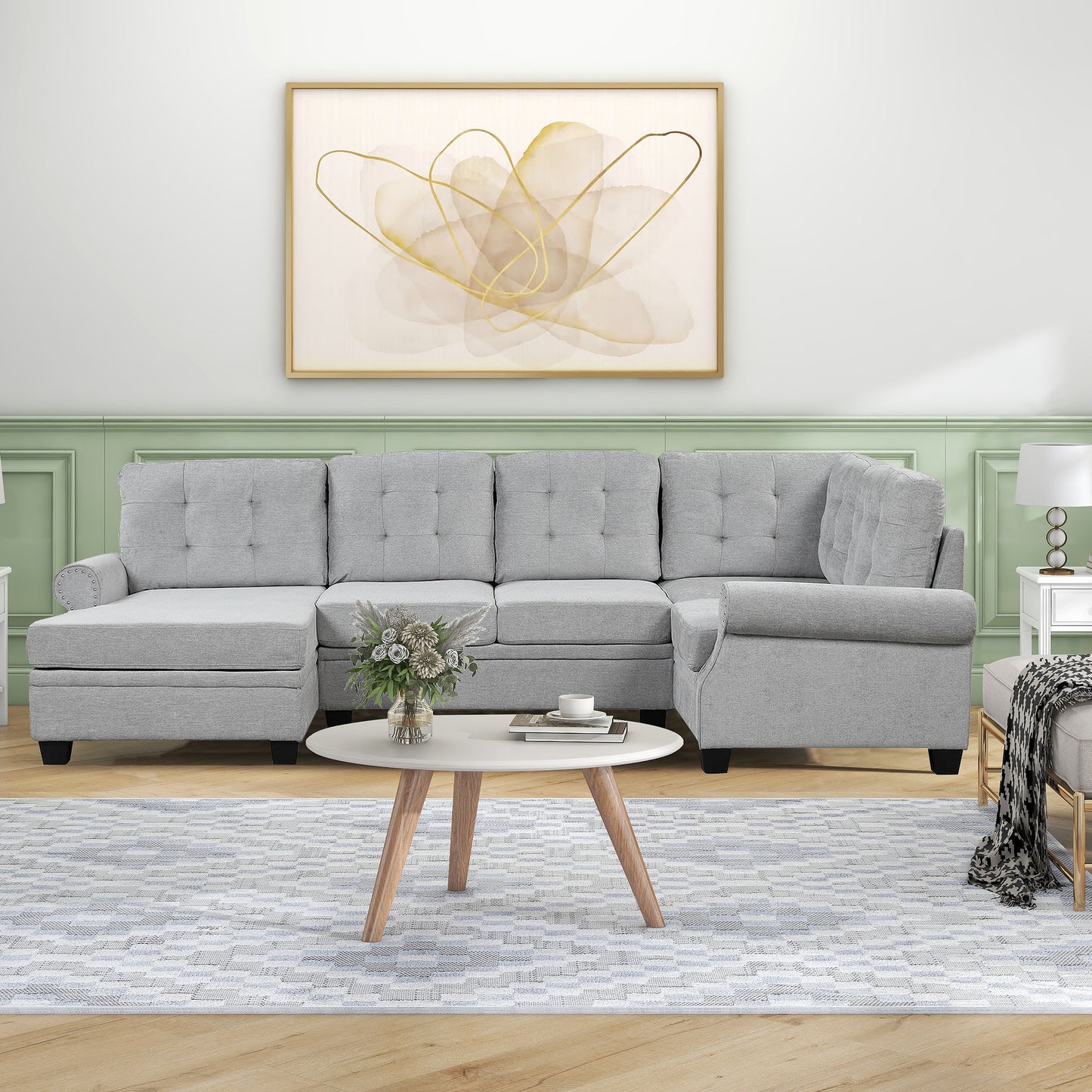 Aisha Modern U-Shaped Corner Sectional Sofa - Gray