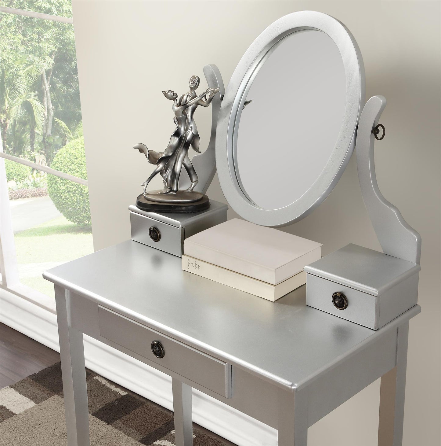 Moniya Makeup Vanity Table and Stool Set - Silver