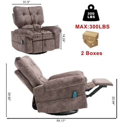 Aria Fabric Rocker Recliner Chair with Massage and Heat - Brown