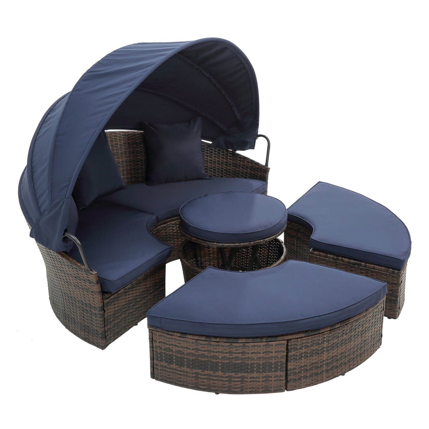 Cove Outdoor Rattan Round Lounge With Canopy - Navy Blue