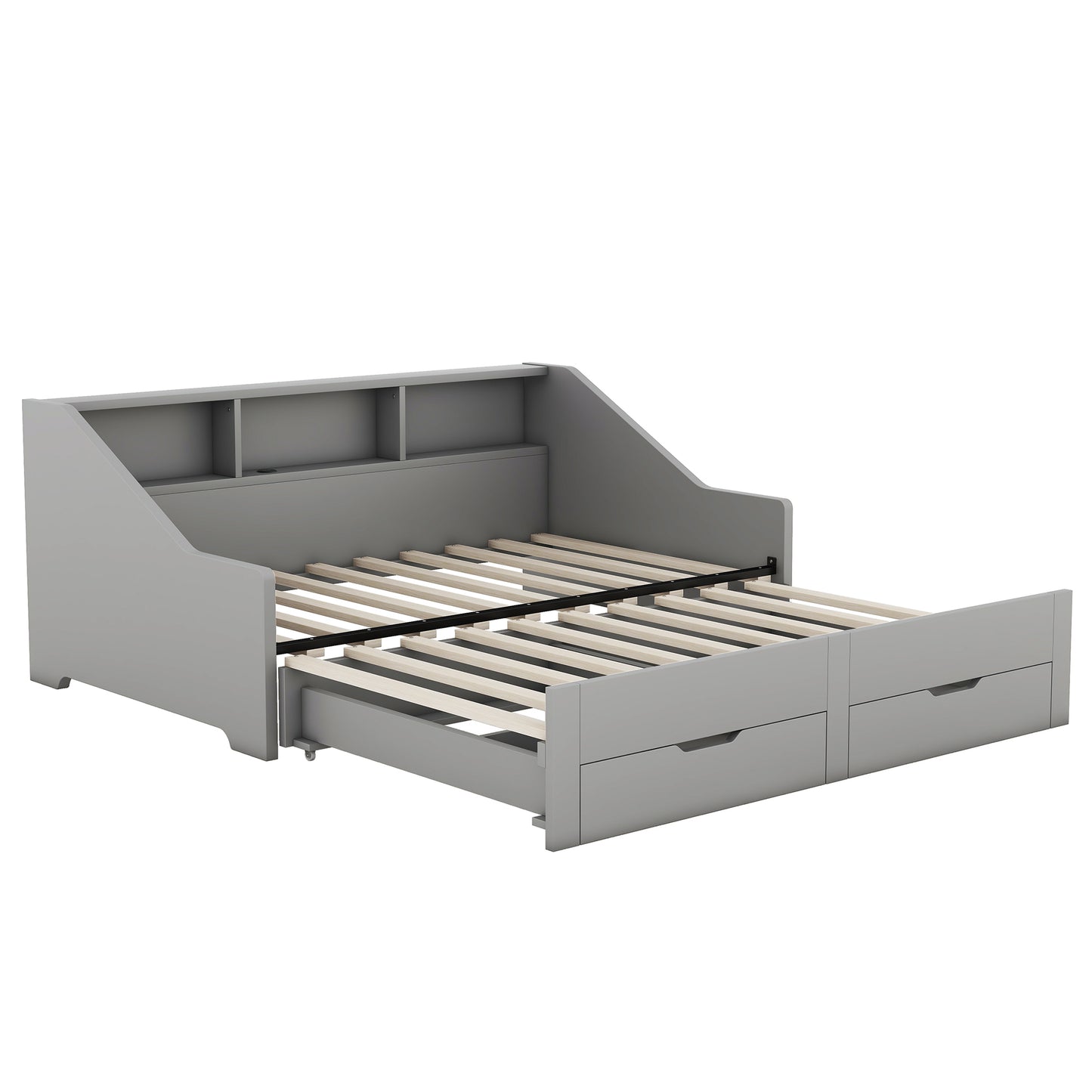 Zion Twin to King Size Daybed  with Storage Bookcases - Gray