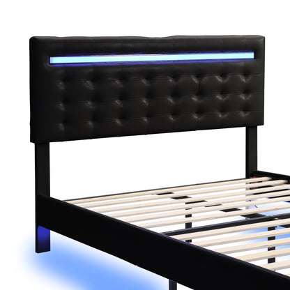 Marc Full Size Floating Bed Frame with LED - Black