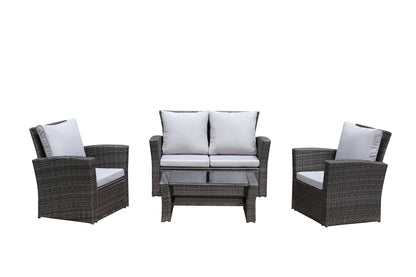 Darnell 4 Pc PE Rattan Wicker Outdoor Patio Furniture Set - Gray