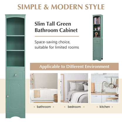 Tower Bathroom Cabinet with Drawer - Green