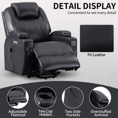 Adell Power Lift Recliner Chair with Heat and Massage - Black