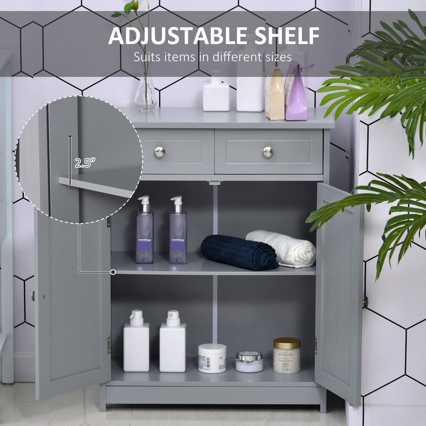 kleankin Bathroom Floor Cabinet - Gray