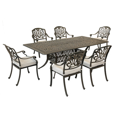 Otero 7 Pc  84.25"  Aluminum Rectangular Dining Set with Cushions - Silver