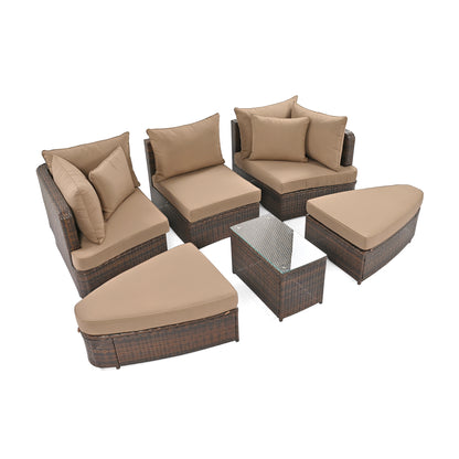 Scarlett 6 Pc Patio Outdoor Conversation Round Sofa Set - Brown