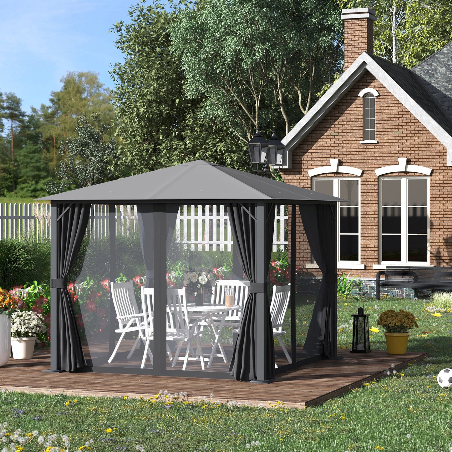 Enola 10 x 10 ft Patio Gazebo Aluminum Frame with Netting - Black