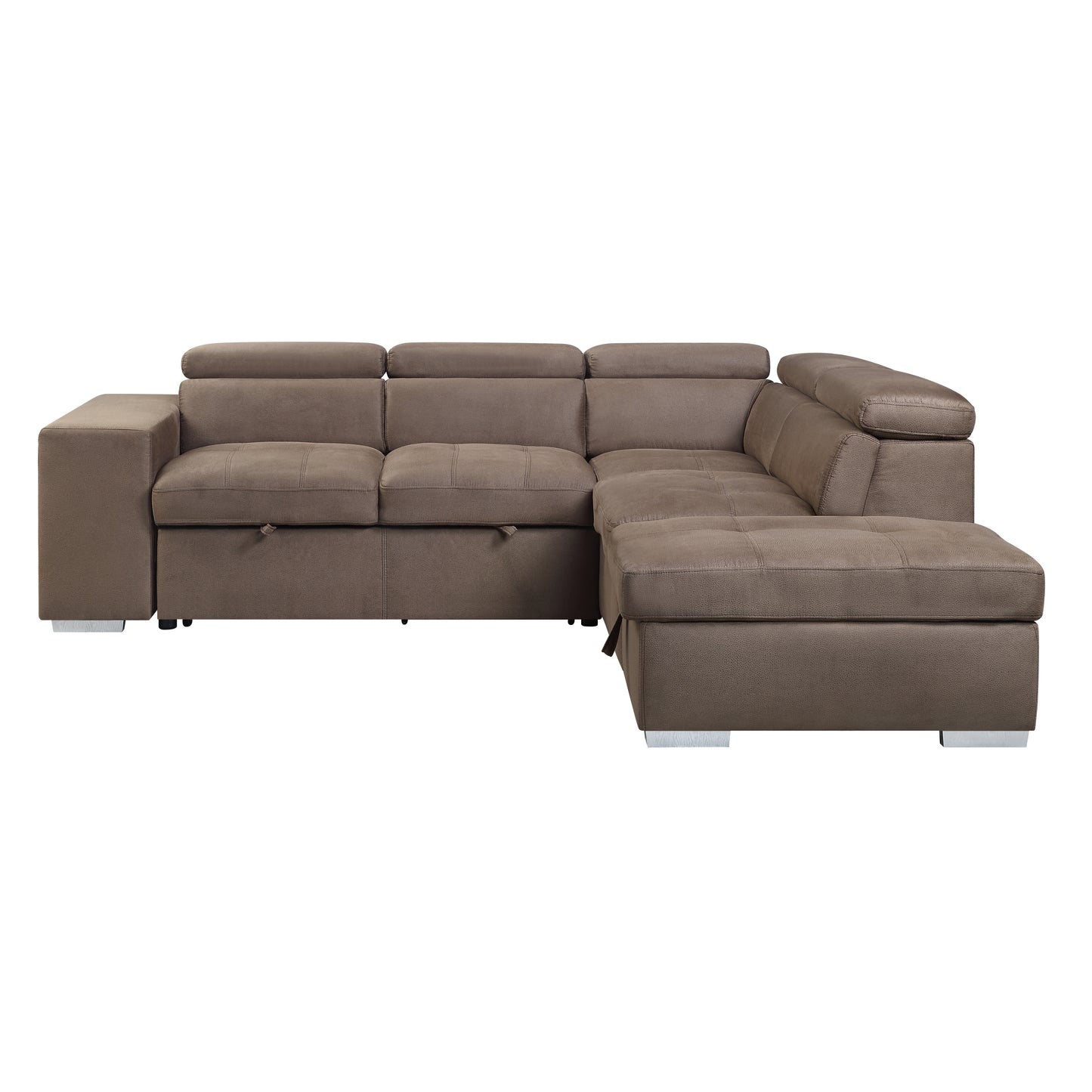 Kavi Fabric Sleeper Sectional Sofa w/2 Pullout Stools - Brown