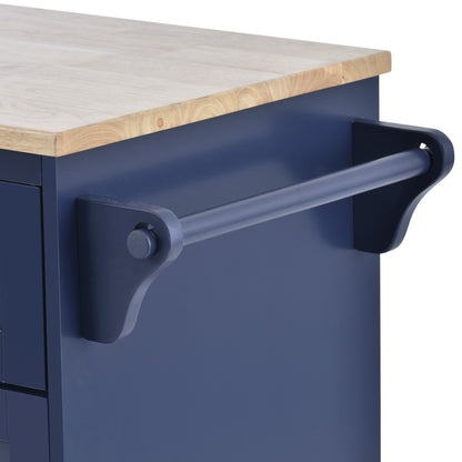 Retro Kitchen Island Cart with Storage Cabinet -Dark blue