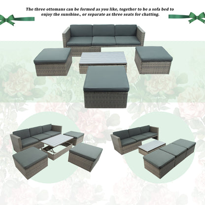 Ocie 5 Pc Outdoor Patio Rattan Sectional Sofa Set - Gray