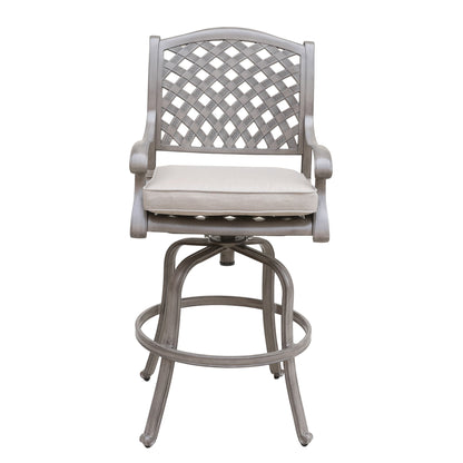 Cast Aluminum Bar Stool With Cushion - Gray Set of 2