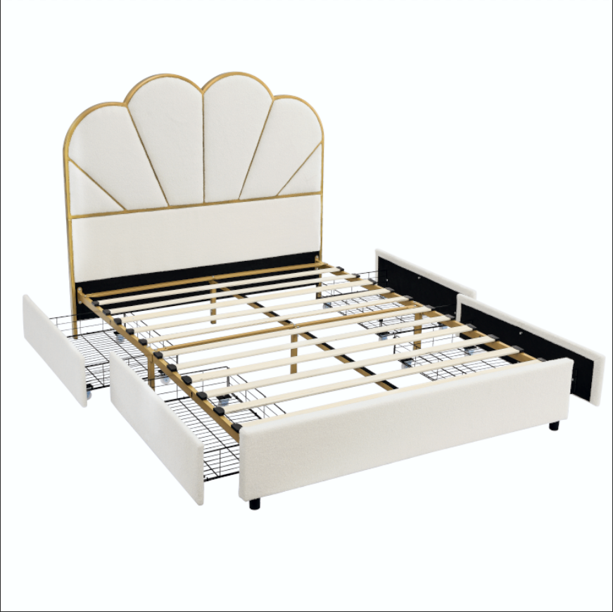 Oz Queen Size Bed Frame with Drawer - White