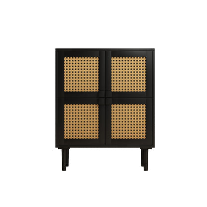 Zook 4-Doors Rattan Mesh Storage Cabinet - Black