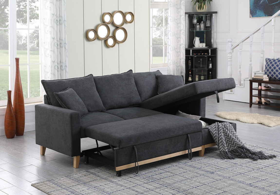 Colton Woven Reversible Sleeper Sectional Sofa with Storage Chaise - Dark Gray