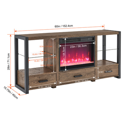 Electric Fireplace MediaTV Stand with Colorful LED Lights - Barn Wood